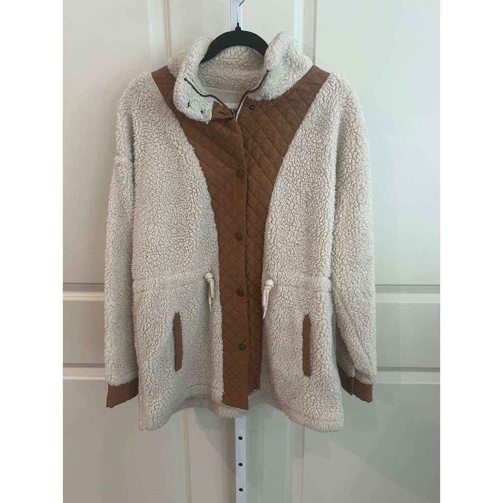 BKE Women's Sherpa Fleece Quilted Utility Jacket Cream Brown Size Medium - Picture 2 of 9